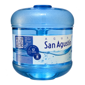 Visual ilustrativo de un botellón Aguas San Agustín de 12 litros, basado en una fotografía de la marca.